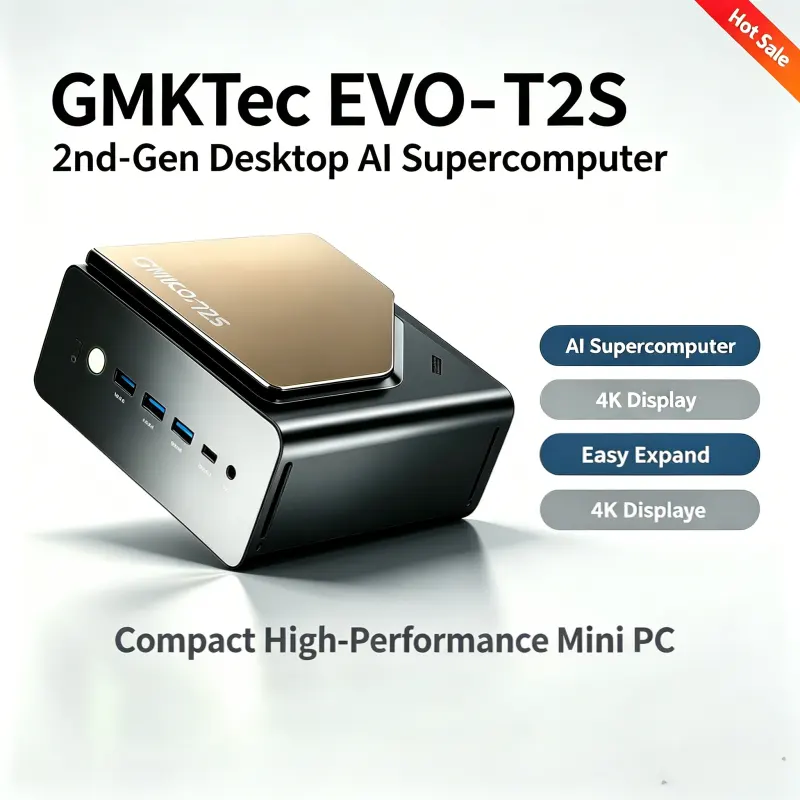 GMKtec EVO-T2S Mini PC Intel CoreUltra X7 358H 180 TOPS NPU 1.8nm Panther Lake Windows 11 Pro Gaming Office Local AI Workstation