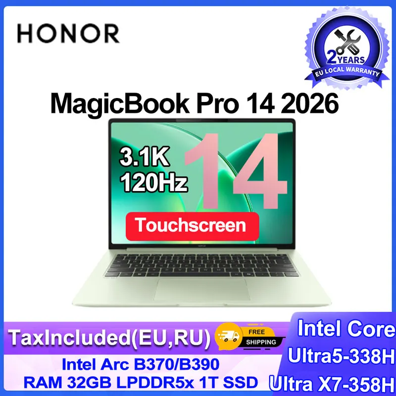Honor MagicBook Pro 14 2026 Laptop14.6" 3.1K OLED Touchscreen Ultra5/Ultra X7 32GB RAM 1TB SSD 92Wh Long Battery Life PC Laptop
