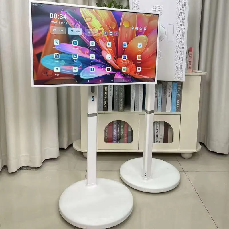 AI 32 inch 1080P Portable Smart Touch Screen Android13 Mobile Mini Standing Portable TV With Battery And Wheels For Gaming