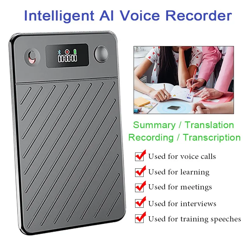 AI Voice Recorder with Display Screen 8-256GB Intelligent Note Voice Recorder Smart Transcription Summarization and Translation