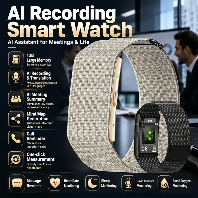 No Screen Smart Wristband AI Meeting Recording Translate Transcription Heart Rate Health Smart Bracelet Call Reminder Smartwatch