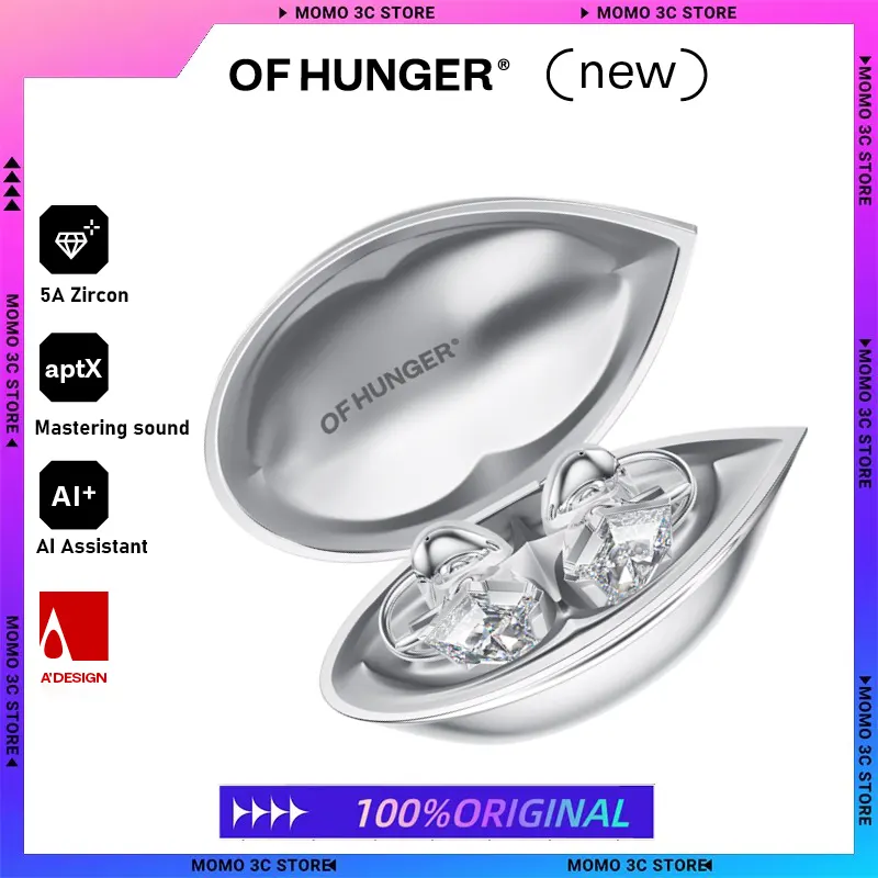 OF HUNGER Limited Edition White Zircon Electronic Gem AI Accessory Headphones Bluetooth OH Clip