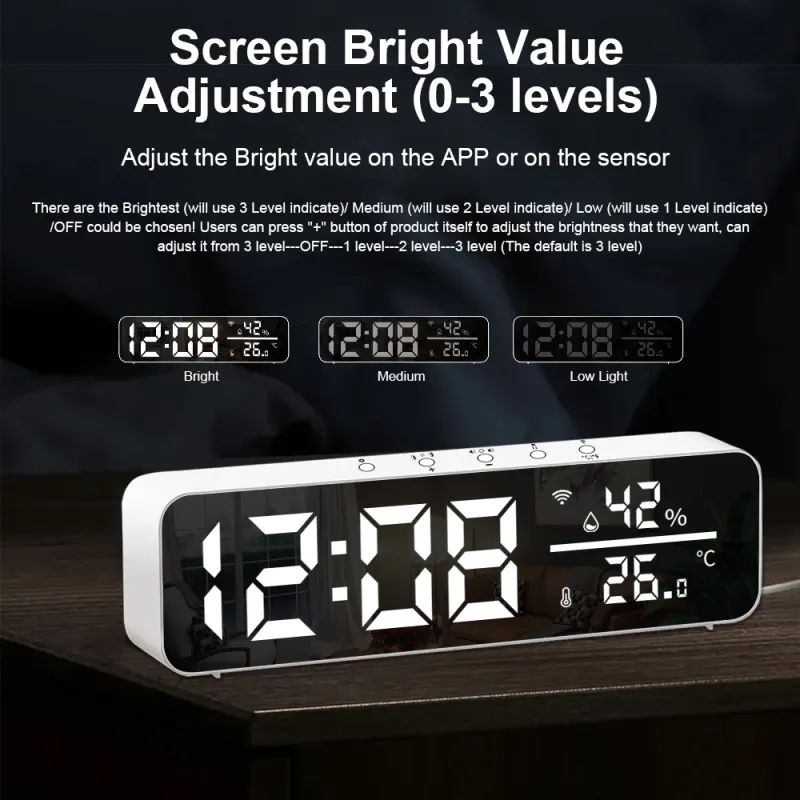 Tuya WiFi Smart Electronic Alarm Clock Temperature Humidity Sensor LED Screen Smart life APP Control Support Alexa Google Home