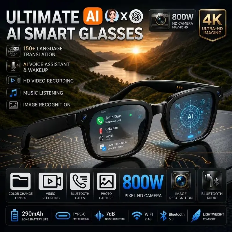 2026 AI smart glasses camera recording glasses with audio, real-time translation function wearable glasses for men and women