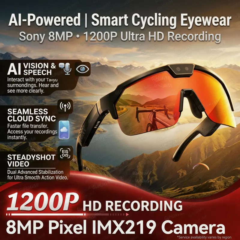 2026 New AI Smart Glasses 1200P Camera 4K Anti-Shake Cycling Windproof Goggles AI Voice Translator Call Open Ear Audio Sunglasses