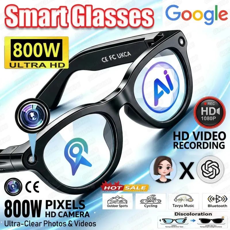 2026 New AI Smart Glasses 8MP Camera HD Video Recording AI Translation WiFi Transfer Bluetooth Call Music Cycling for Men Women