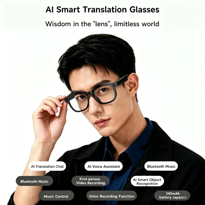 AI Smart Translation Glasses with Camera Large Model Chat Bluetooth Call Music Object Recognition Smart Eyeglasses