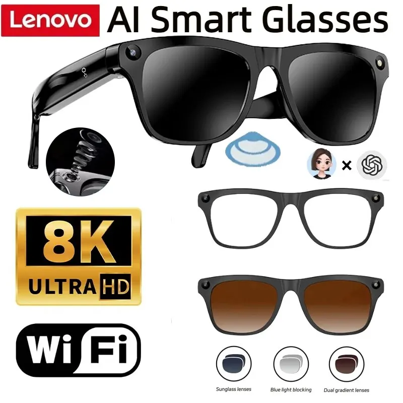 Lenovo 32G Memory 800W 4K Camera Smart Glasses Men Photos & Videos 3600mAh Power Bank 120+Languages Translation AI Glasses Women