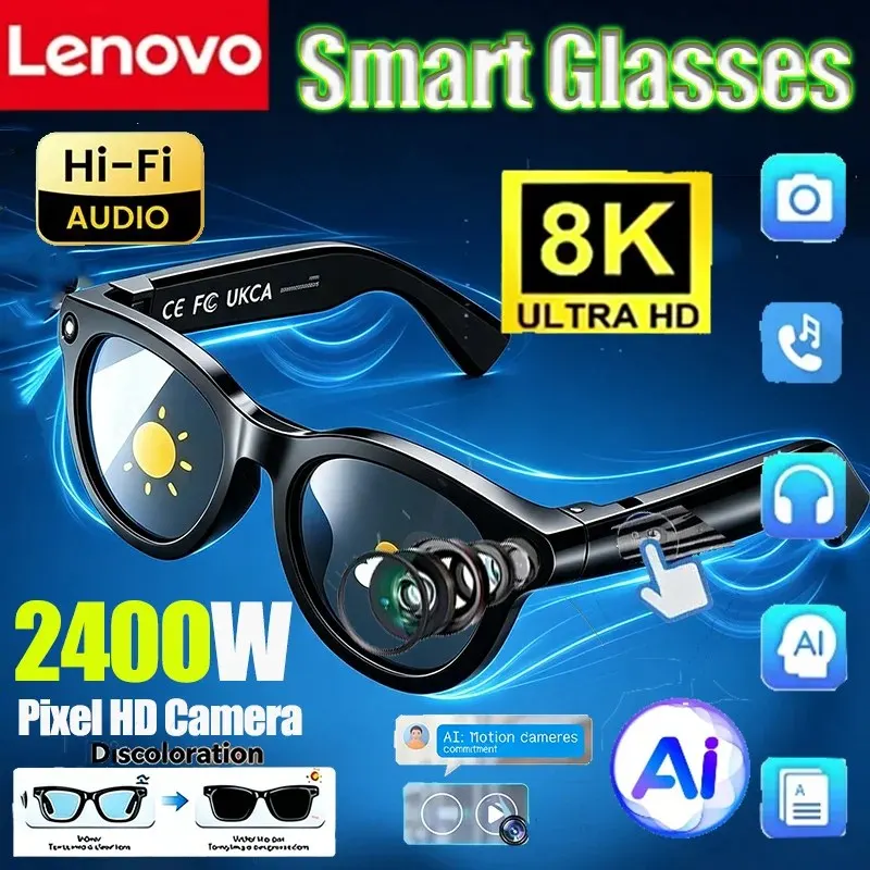 Lenovo 8K 2400MP Men Women Smart AI Glasses Hands-Free Calling AI Chat AI Translation Logging Music Playback Smart Sunglasses