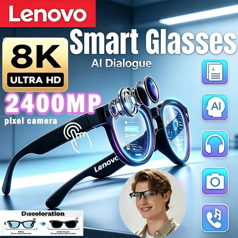 Lenovo 8K Bluetooth Video Smart Glasses 2400MP Photo AI Conversation Translation Recording Listening To Music AI Smart Sunglasses