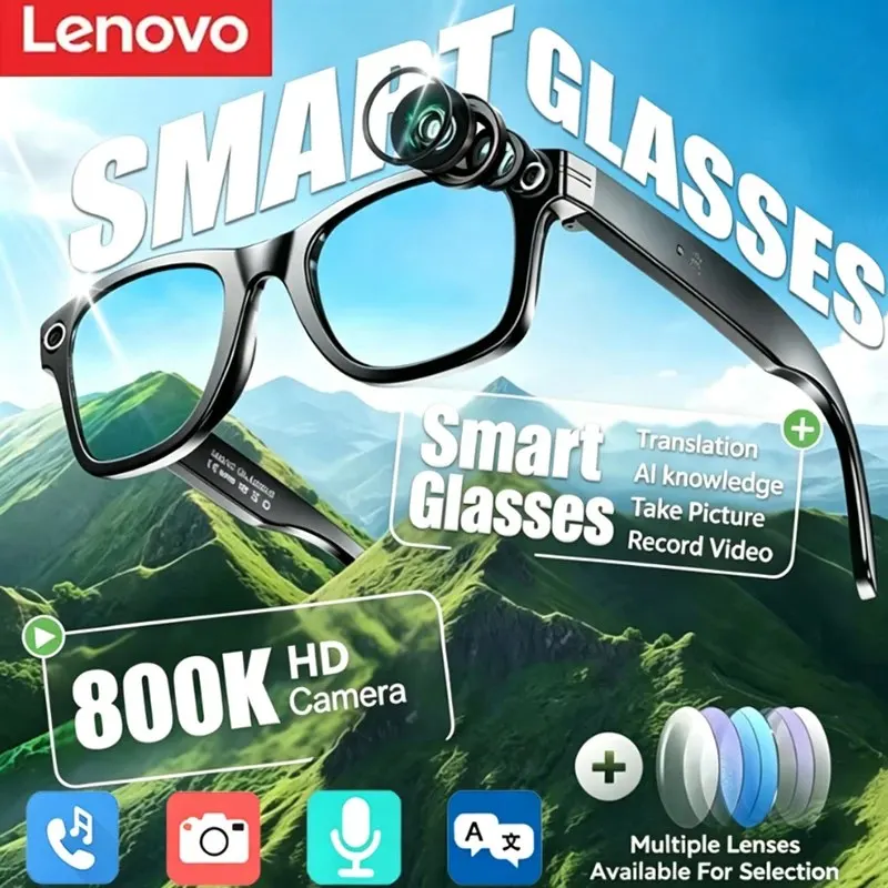 Lenovo 8K Camera Glasses AI Stabilization Smart Glasses Transmission Sunglasses Recording While Translating For Outdoor Sports