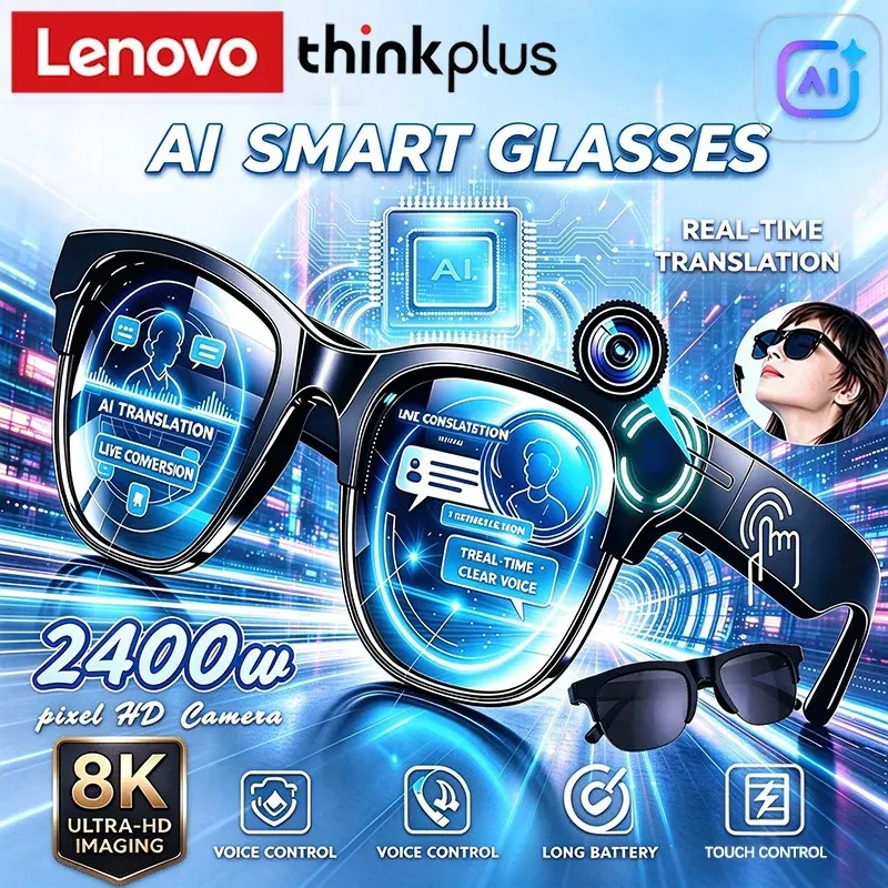Lenovo ThinkPlus AI Smart Glasses Translation Listening To Music Bluetooth Conversation Recording Smart Sunglasses for Men Women