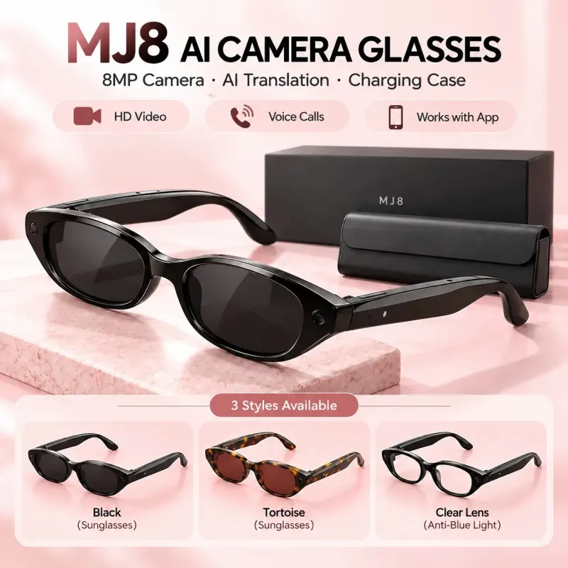MJ8 AI Smart Glasses 8MP Camera Video Recording Real Time Translation Bluetooth Audio Music Control for Android iOS