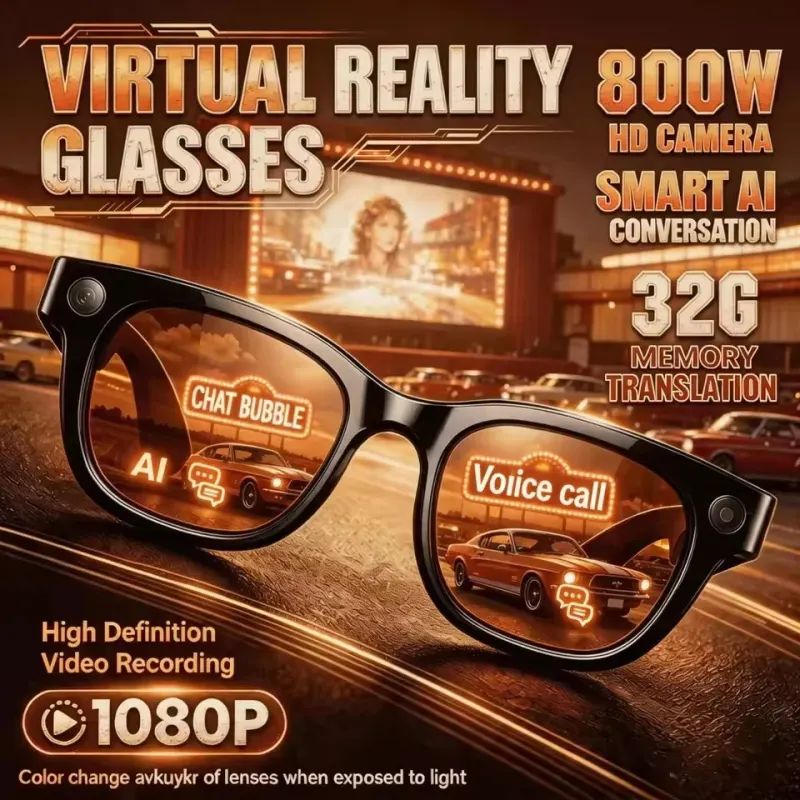 New 8K HD AI Smart Glasses Men 8MP Lens Photo Video Chat GPT Voice Assistant Live Translation Sunglasses with 32GB Storage Woman