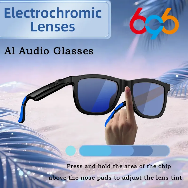 New AI Audio Glasses Electrochromic Lenses Blue Tooth Call Smart Glasses Dual Microphone Noise Reduction Fashion Sunglasses