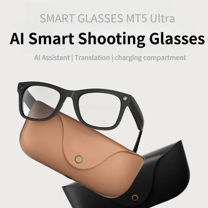 New Smart AI Glasses MT5 Ultra 8MP HD Camera Video Recording Voice Call with Charging Case Intelligent AI Translation Glasses