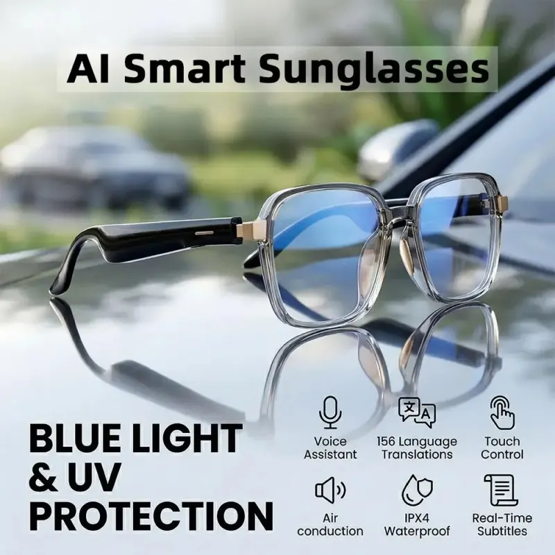 Smart Bluetooth Glasses Headphones 2-in-1 Stereo AI Translation Touch-Enabled Glasses Anti Blue light Extra-Long Battery Life