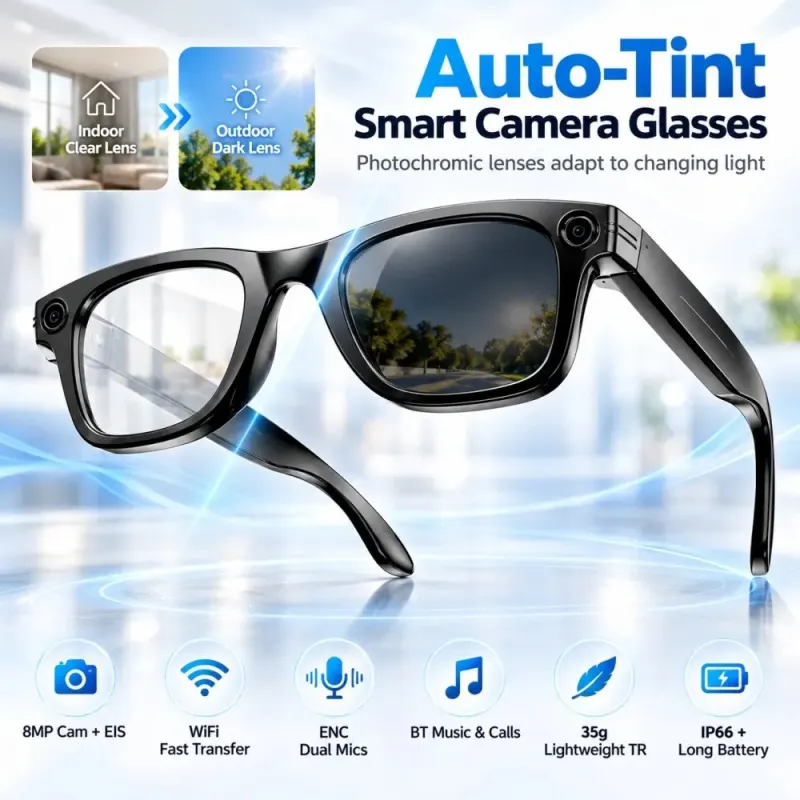W610T AI Smart Glasses with Camera 8MP Video Recording Real Time Translation Bluetooth Earphones Music for Travel Sports Outdoor