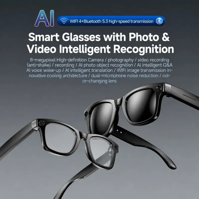 W610T Voice Wake AI Smart Glasses Hey Lens Assistant AI Object Recognition Dual Mic Noise Reduction Meeting Record Hands-free