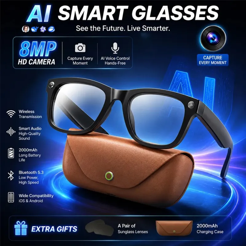 YAOCX New HD5-ultra AI Smart Glasses AI Real-time Translation 800W Pixel Camera Photo Video Recording 300 Mah Smart Glasses 2026