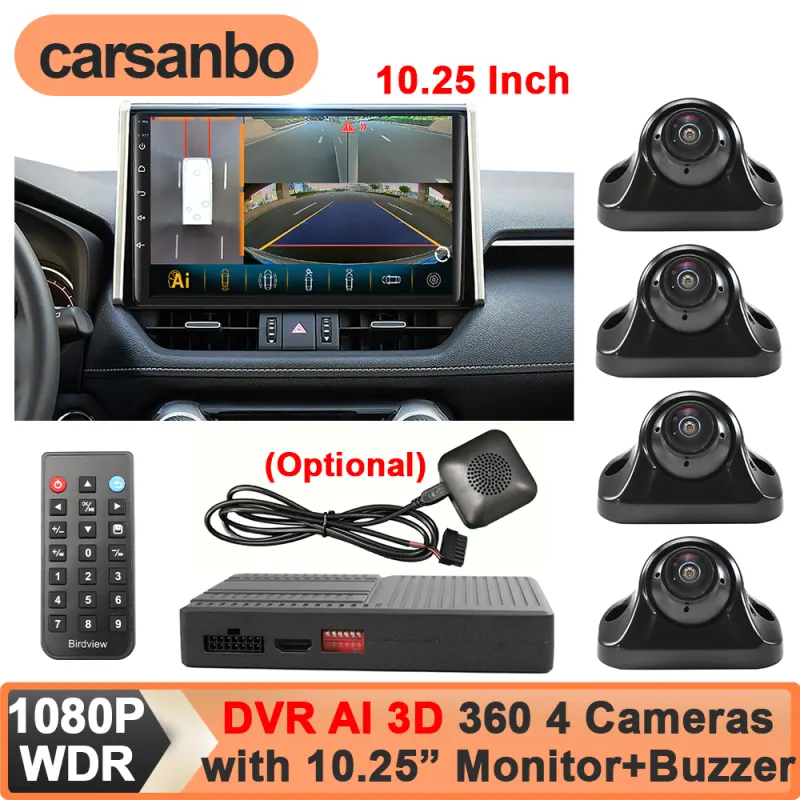 Carsanbo 4CH WDR AHD 1080P 360 Cameras Car 360 Degree Panoramic System with 10.25