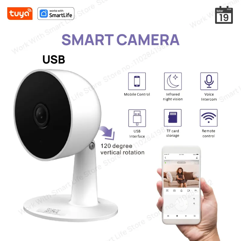 Tuya Smart 3MP HD Indoor Home Security Camera for Baby/Elder/Pet/Nanny, With Real-time APP Alert,2-Way Audio, Human body detection