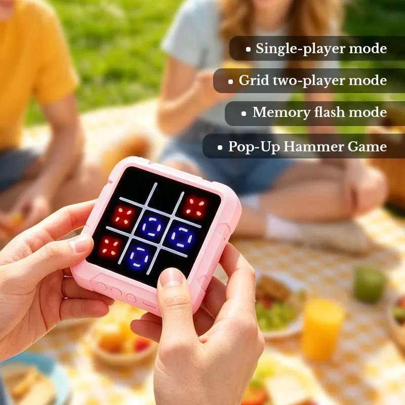 AI Tic Tac Toe Electronic Game Pink Handheld Puzzle Toy Kids 2 Player Logic Match Fast Push Reaction Game Montessori Travel Gift