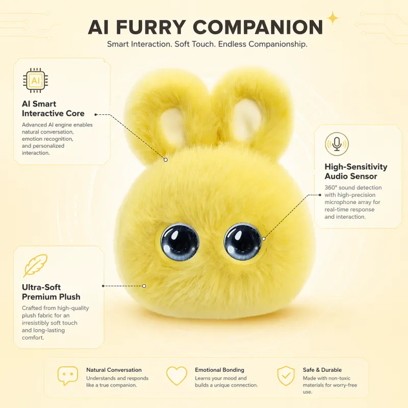 Fluffy AI Companion Robot Keychain Smart Interactive Plush Doll Dynamic Eyes Bag Pendant Emotional Chat Toy Gift