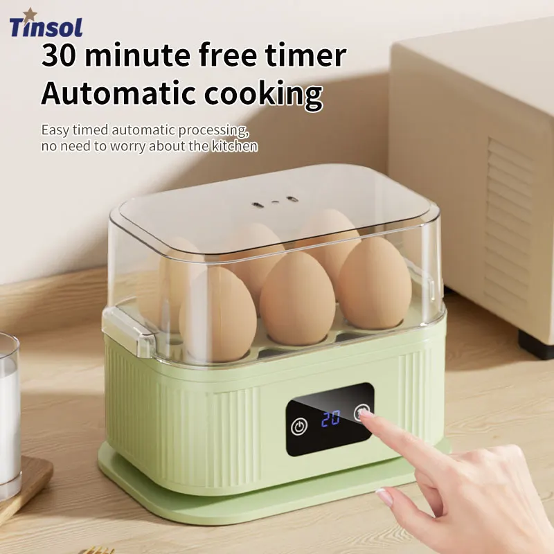 TINSOL Multifunctional Electric Egg Cooker Kitchen Breakfast Maker 200W High-Power Smart Egg Steamer with Timer Function