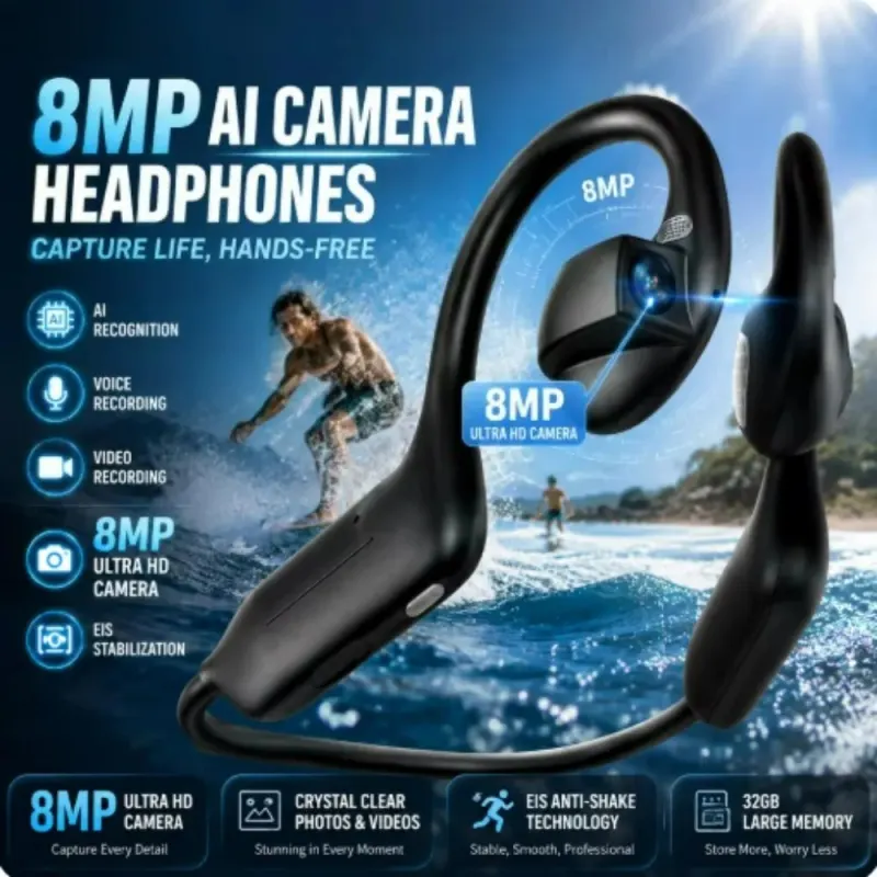 2027 QCY Bone Conduction Bluetooth Headphones With 800W Smart Camera, AI Translation Video & Photo Shooting For Sports Cycling