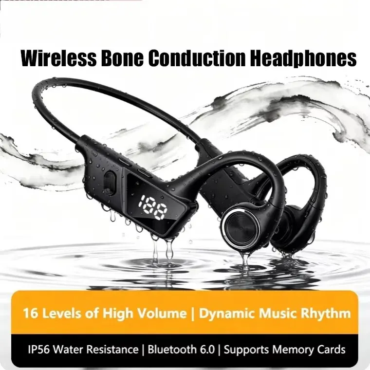 AI New Bone Conduction Bluetooth Headphones Memory Noise Cancellation Battery Level Display and Running Mode Waterproof