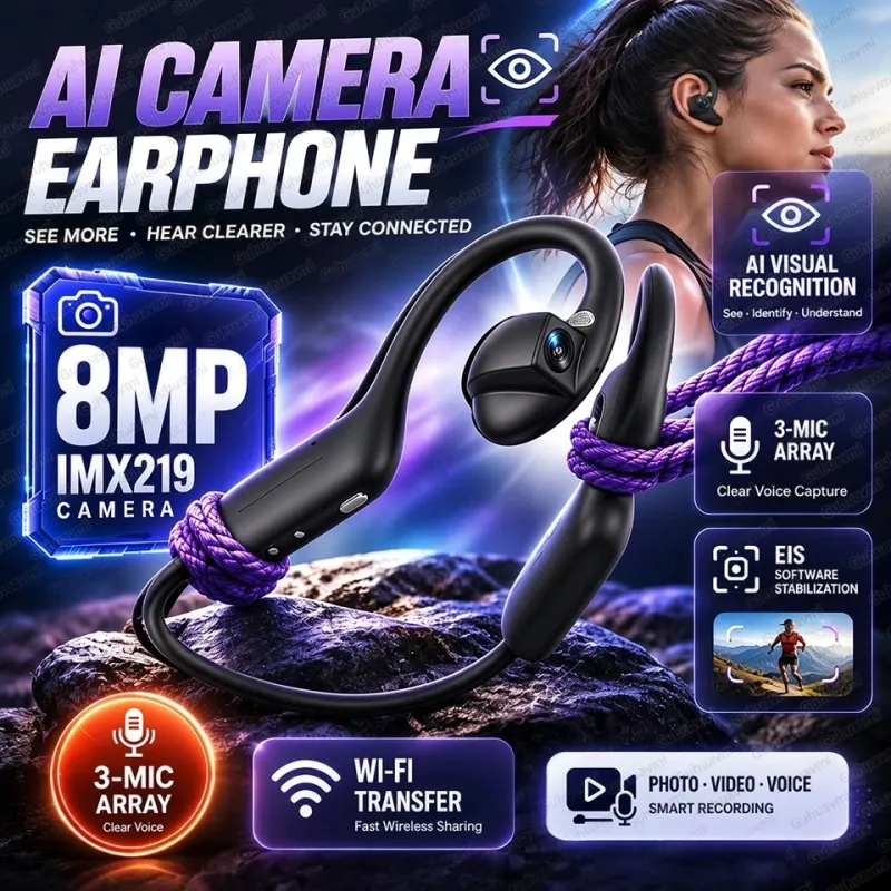 AI Smart Headphones 8MP Camera Video Record AI Photo Recognition Answer Bluetooth Call Music Language Translation Earphone Men