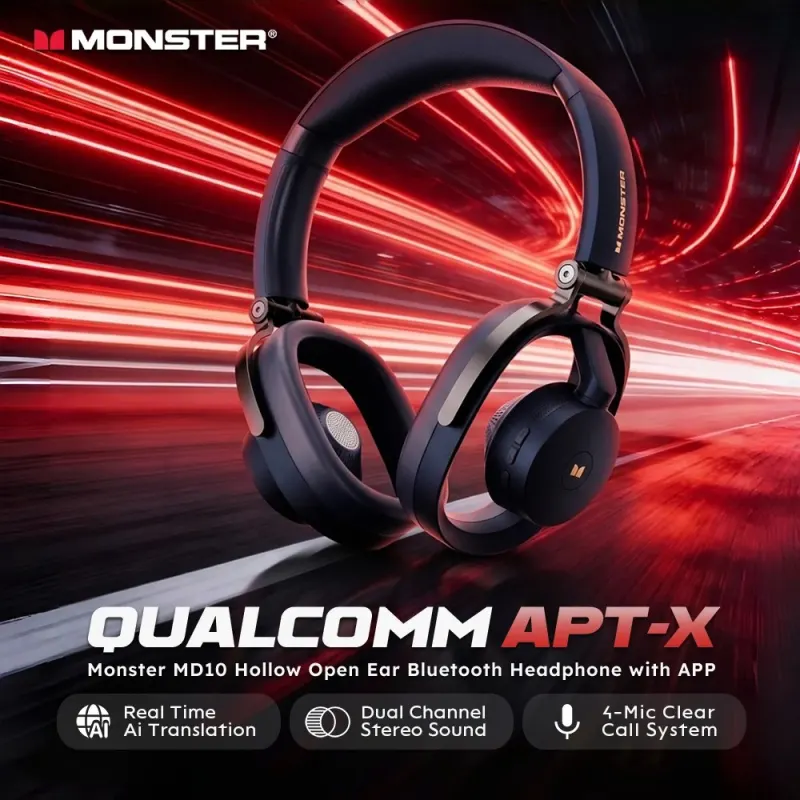 Monster MD10 APT-X HD Hi-Res Bluetooth Headphones 4-Mic Call Noise Reduction Headset Ai Translating Wireless Earphone with App