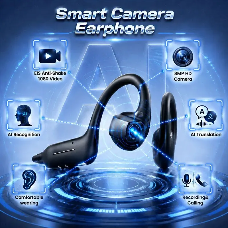 NEW Al Smart Shooting Headphones 800W HD Camera 1080P Video Q&A Image Recognition BT 5.4 Open Ear Al Translation Sports Earbuds