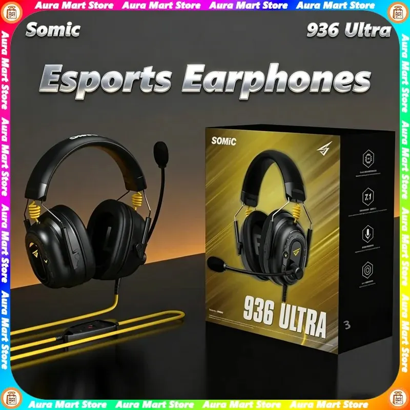Original Somic 936ultra Esports Earphones 7.1 AI Noise Cancelling 3D Surround Sound Wired Gaming Headphones Pc Accessories Gift
